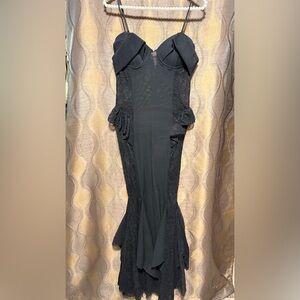 Black Maxi Gown with Sweetheart Neckline and Ruffles
